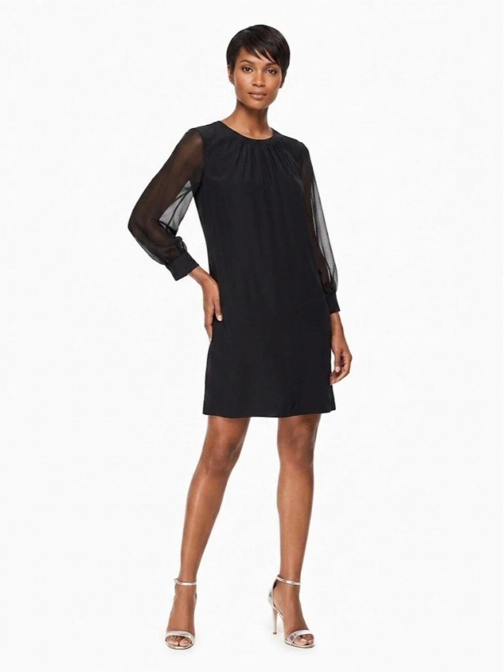 NWT kate spade Silk Shift in Black Sheer Sleeve Minimalist Dress 2
